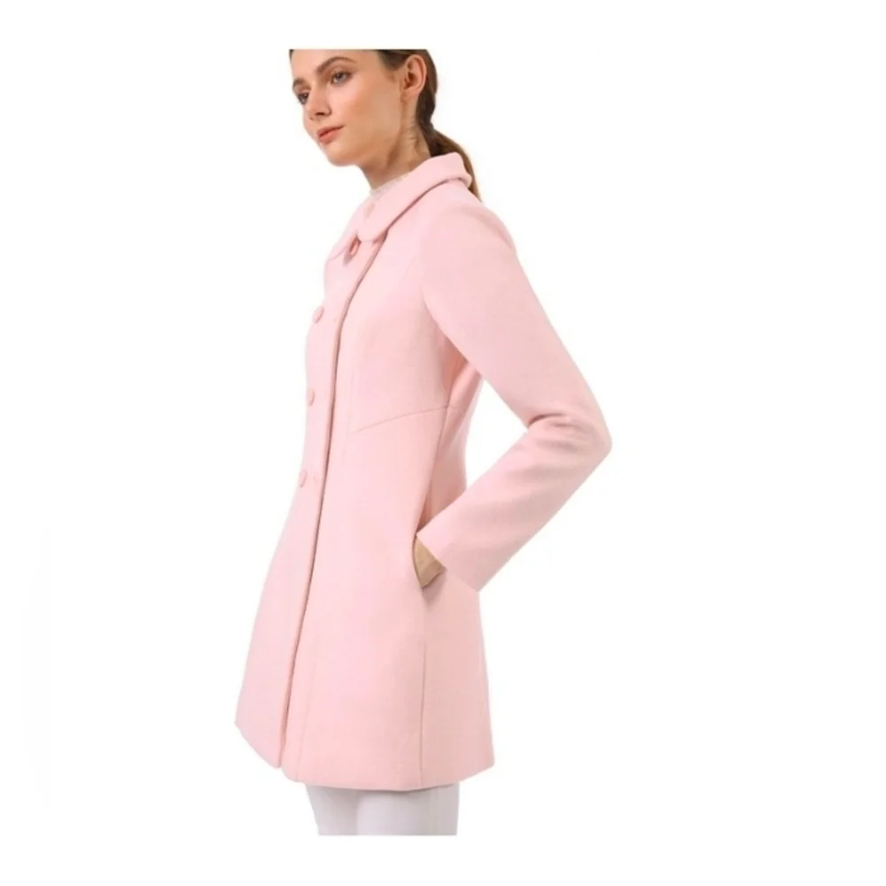 Allegra K Women's Peter Pan Collar Double Breasted Long Sleeve Winter Coat